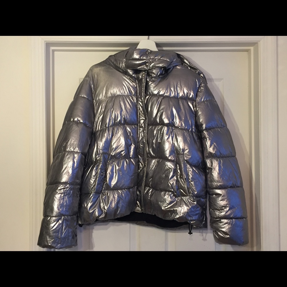 ZARA Metallic Silver Puffer Jacket